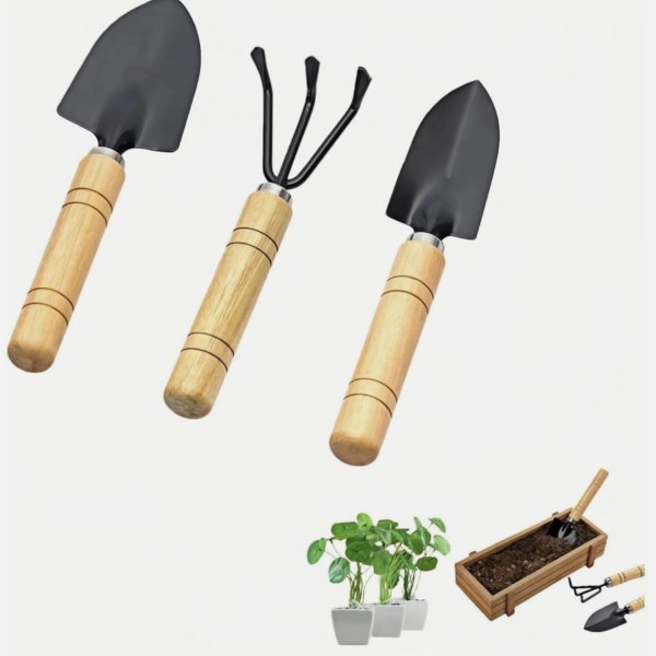 3 Pcs Mini Garden Tools Set with wooden handles
